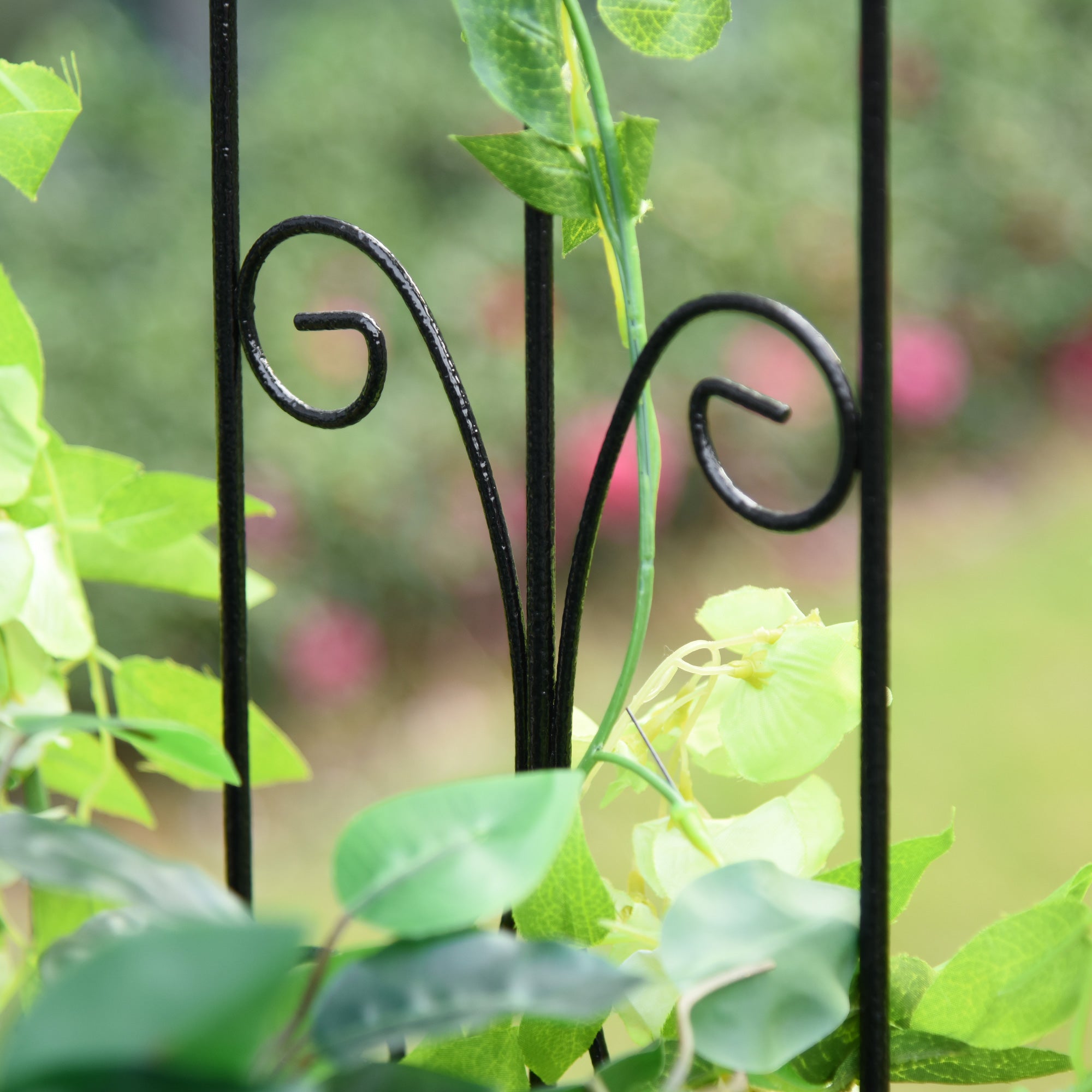 7.2FT Metal Garden Arbor Arch with Double Doors, 2 Side Planter Baskets, Climbing Vine Frame, Black Garden Arches   at Gallery Canada