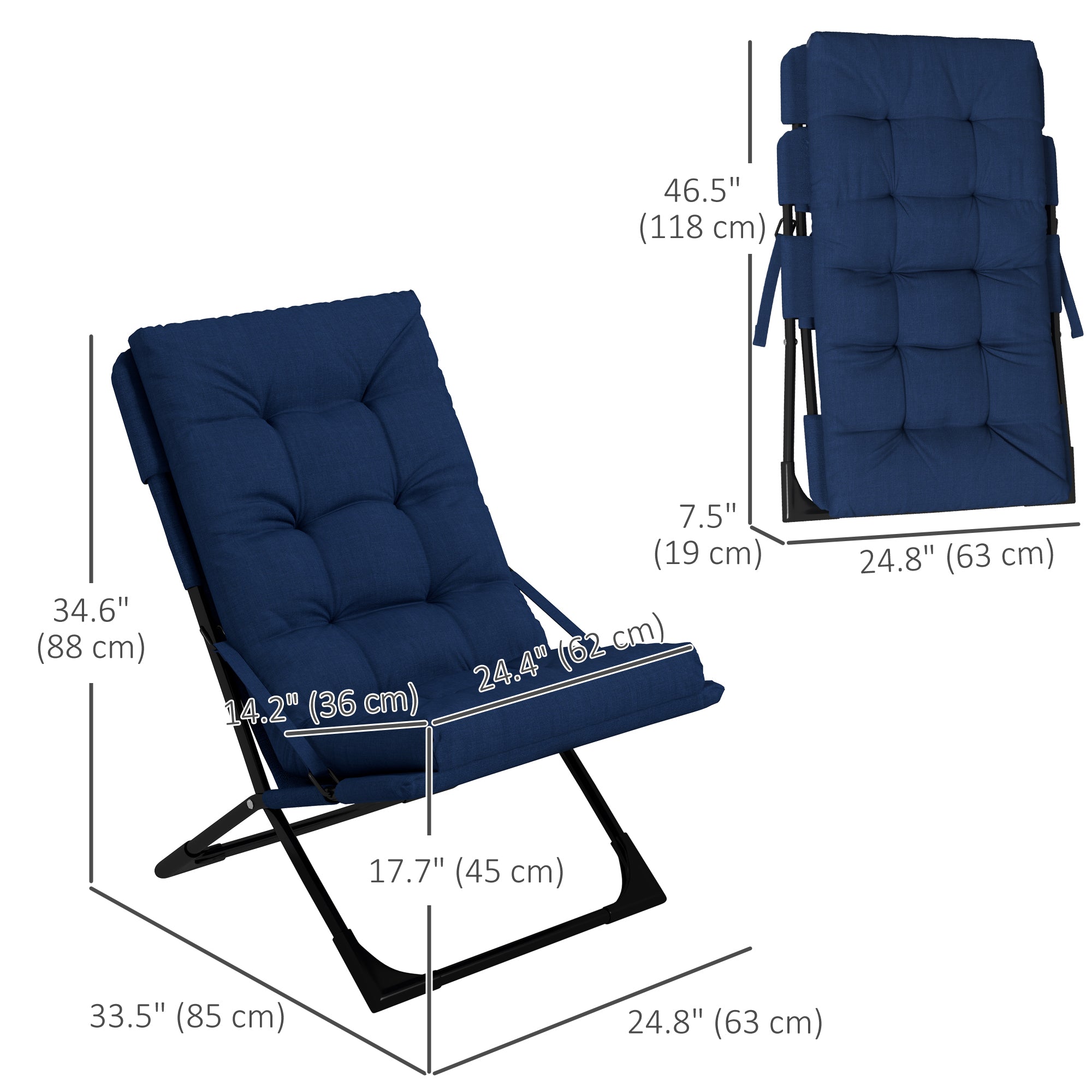 Outdoor Folding Lawn Chair, Foldable Chair with Cushion, Armrest and Steel Frame for Poolside, Deck, Backyard Patio Chairs   at Gallery Canada