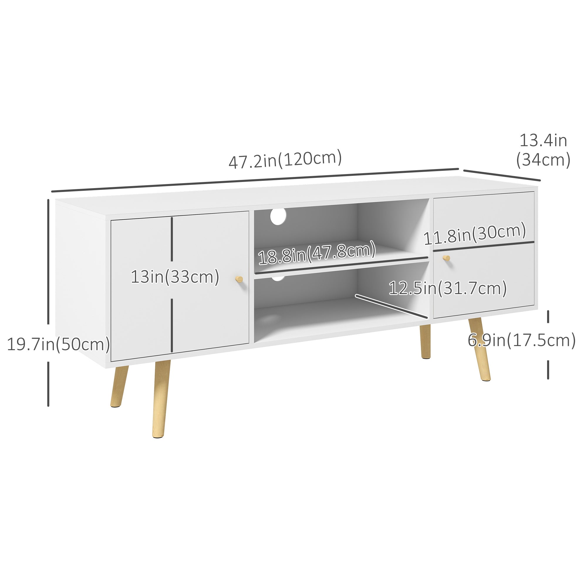 TV Stand Cabinet for TVs up to 55 Inches, Entertainment Unit with Storage Shelves and Wood Legs for Living Room, White TV Stands   at Gallery Canada