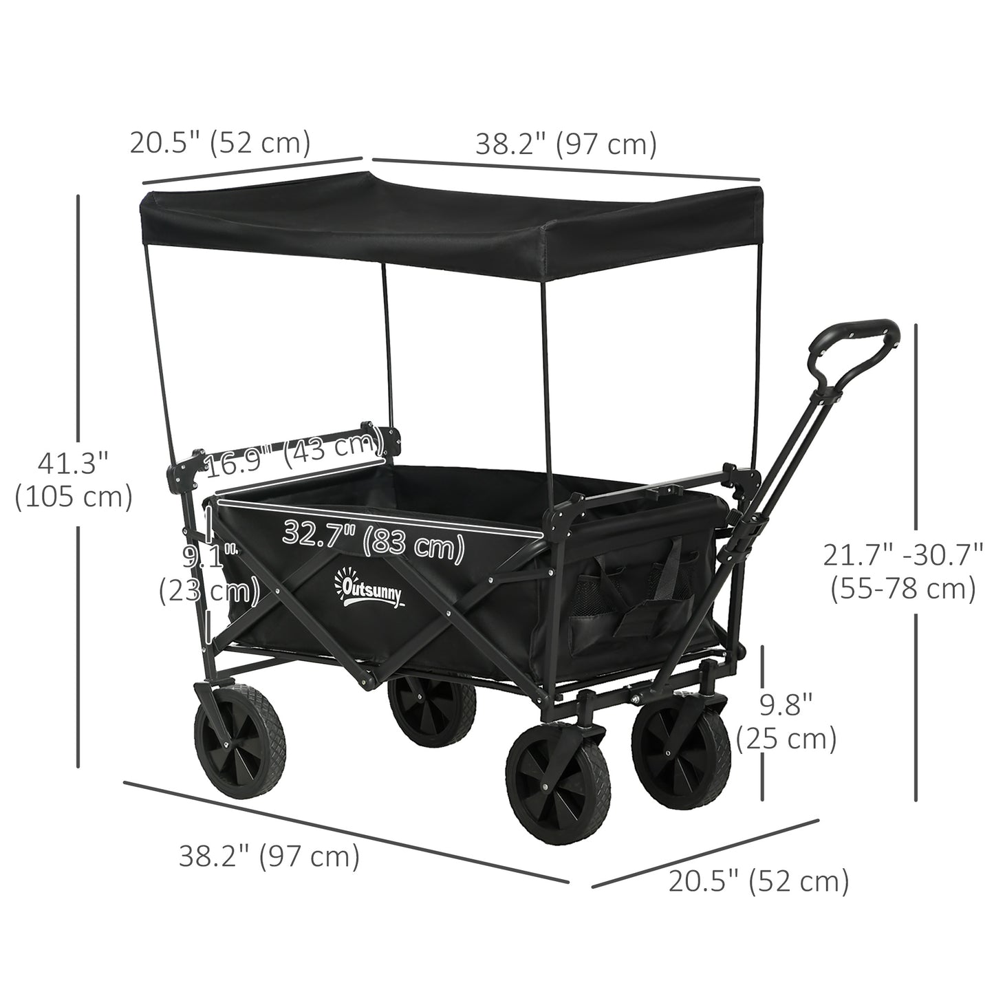 Steel Frame Folding Garden Cart, Collapsible Wagon Cart with Removable Canopy, Telescopic Handle and Carrying Bag - Gallery Canada