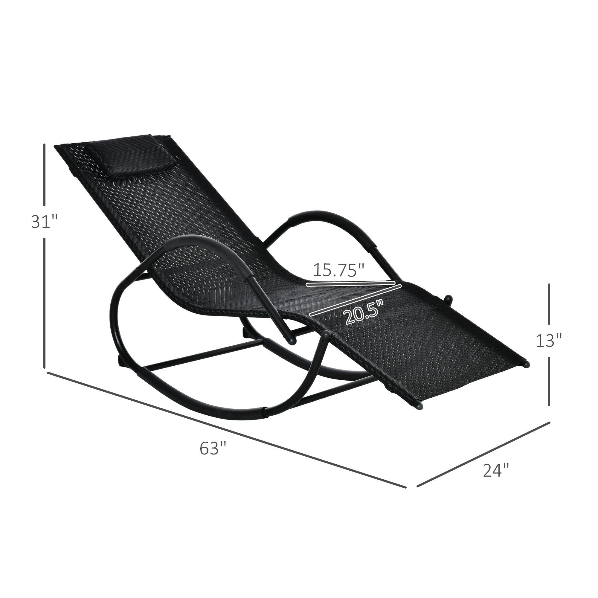 Zero Gravity Rocking Lounge Chair, Patio Rocker w/ Removable Pillow, Recliner Seat for Indoor &; Outdoor, Breathable Texteline, Black Outdoor Rocking Chairs   at Gallery Canada