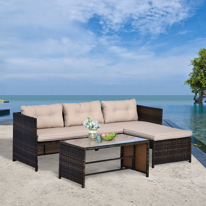 3pcs Outdoor Rattan Wicker Sofa and Chaise Lounge Set with Cushion Garden Patio Furniture Brown and Beige Patio Furniture Sets   at Gallery Canada