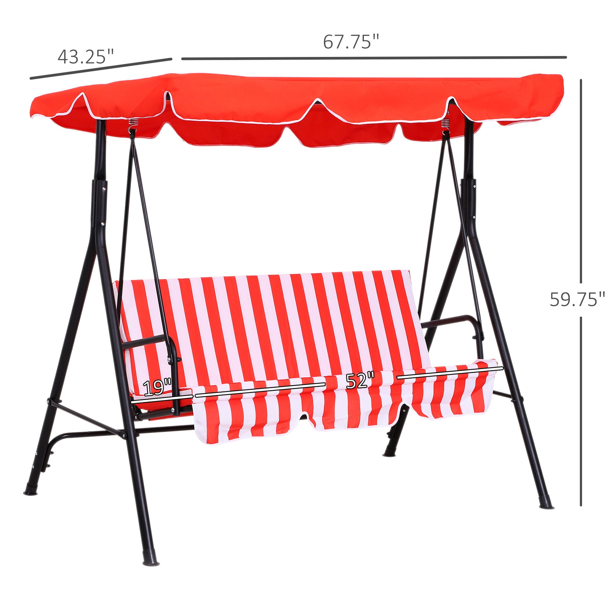 3-Seat Outdoor Swing Glider with Adjustable Canopy and Removable Cushion, Red Patio Swings with Stand   at Gallery Canada