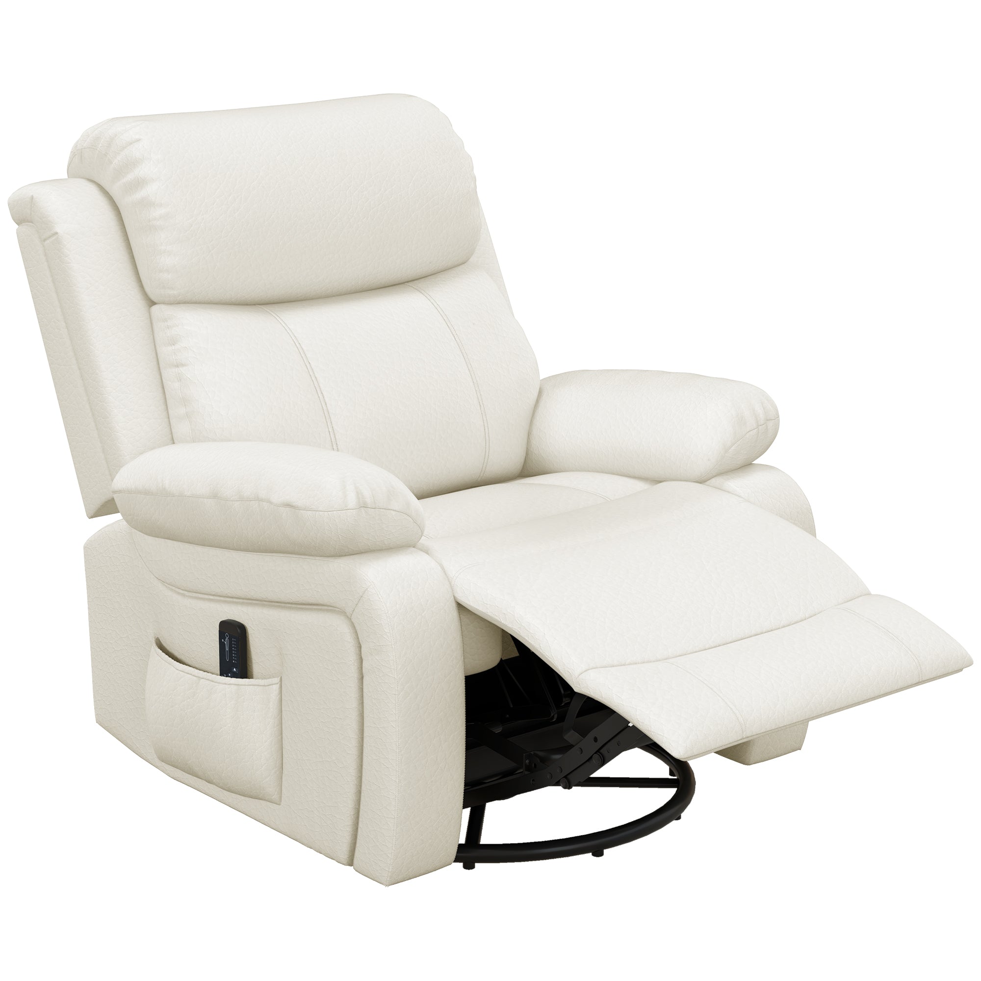 PU Leather Reclining Chair with Vibration Massage Recliner, Swivel Base, Rocking Function, Remote Control, Cream White Single Sofas Cream  at Gallery Canada