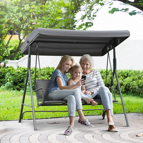 3-Seater Swing Chair Covered Garden Hammock A-Frame Outdoor Porch Glider Sling Seat with Adjustable Canopy Cover, Grey