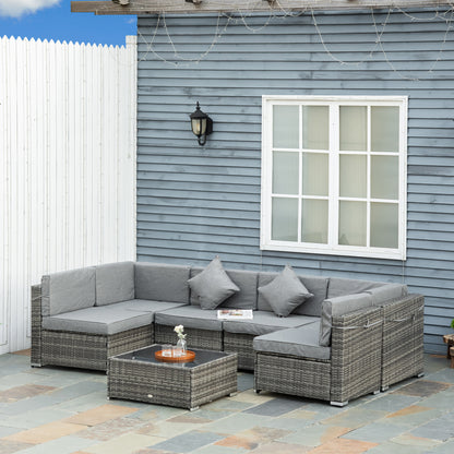 7pc Garden Wicker Sectional Set w/ Tea Table Patio Rattan Lounge Sofa Outdoor Deck Furniture Light Grey Patio Furniture Sets   at Gallery Canada