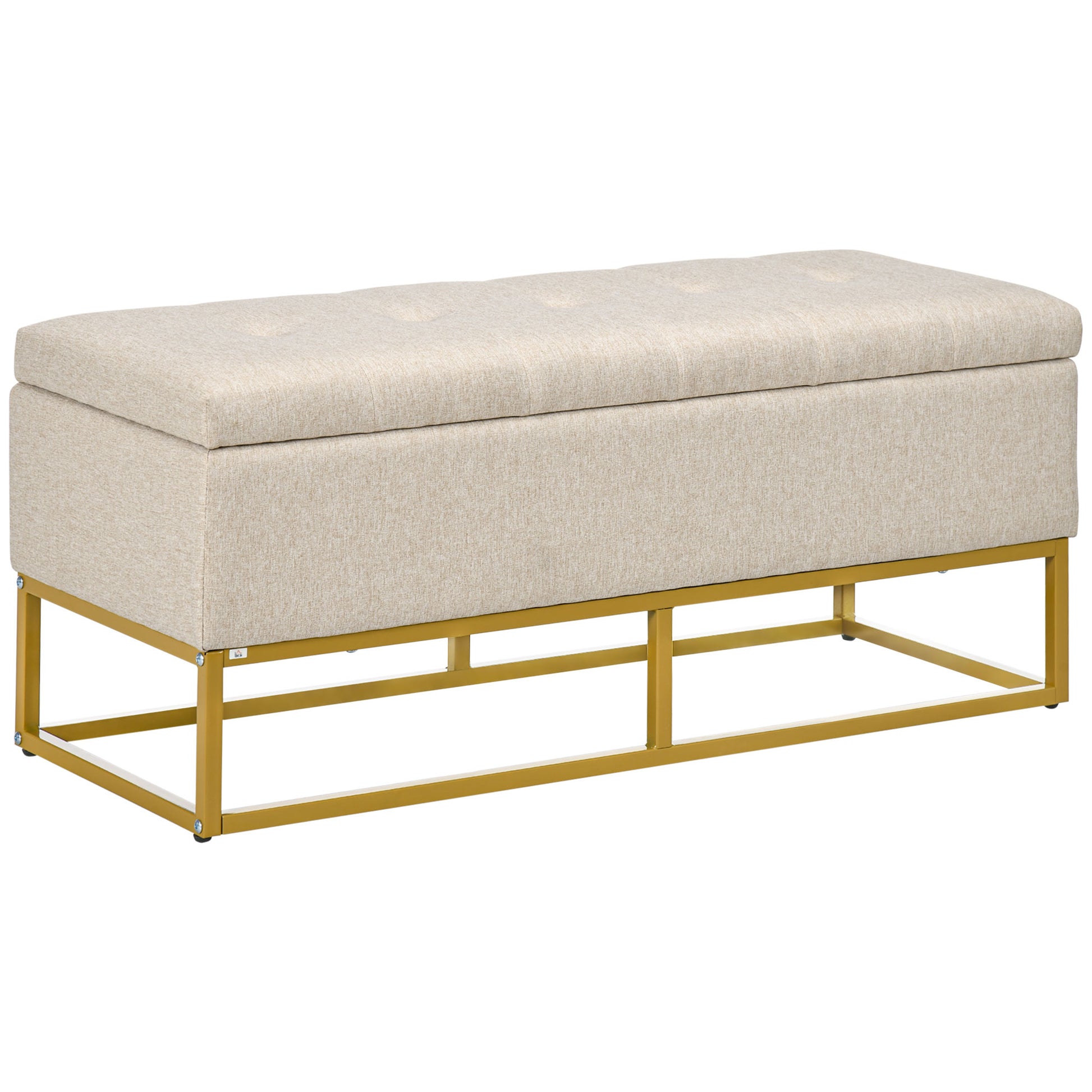 Storage Ottoman with Flip Top, Upholstered Storage Bench, Linen Fabric Footstool with Steel Legs for Living Room, Bedroom, Beige Storage Ottomans & Benches Beige  at Gallery Canada