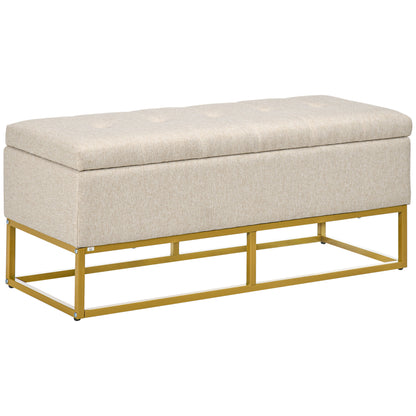 Storage Ottoman with Flip Top, Upholstered Storage Bench, Linen Fabric Footstool with Steel Legs for Living Room, Bedroom, Beige Storage Ottomans & Benches Beige  at Gallery Canada