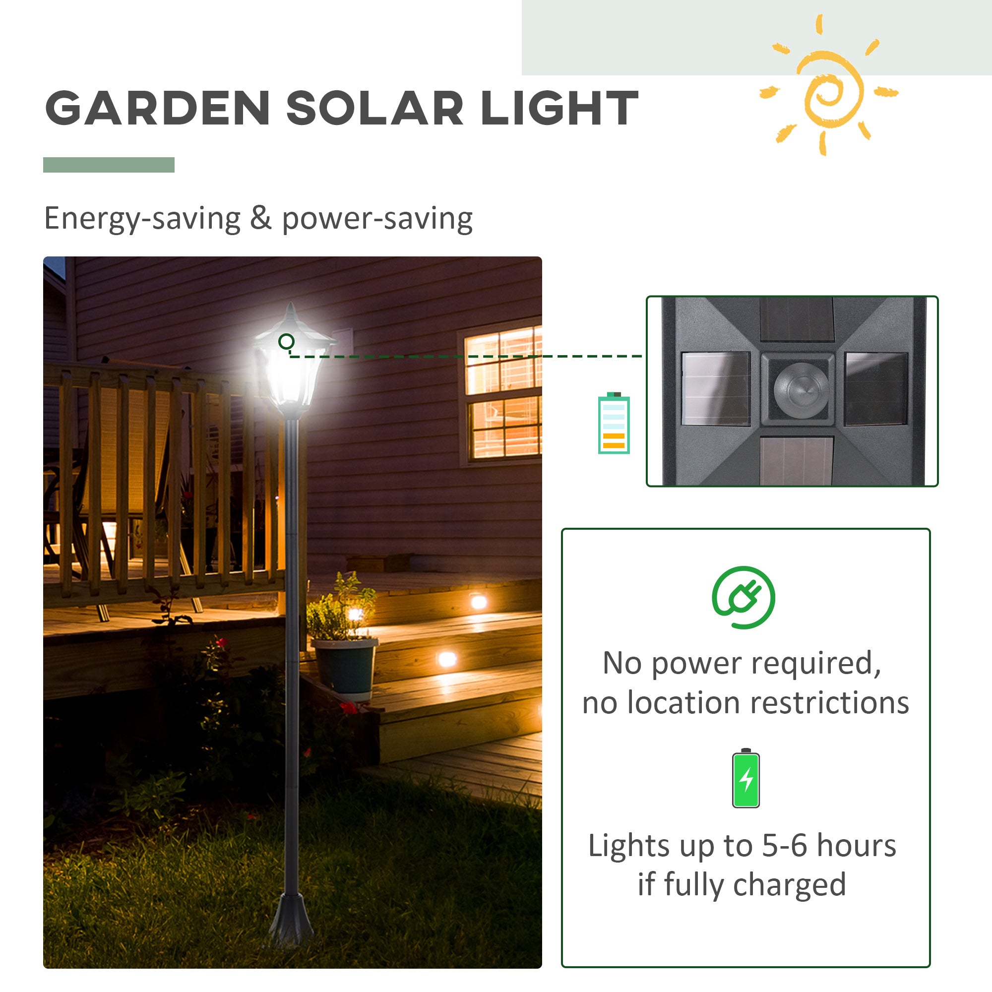 Single Solar Lamp Post Garden Solar-Powered LED Streetlight Style Outdoor Light Waterproof 5-6 Hours with Base for Lawn Pathway Walkway 47