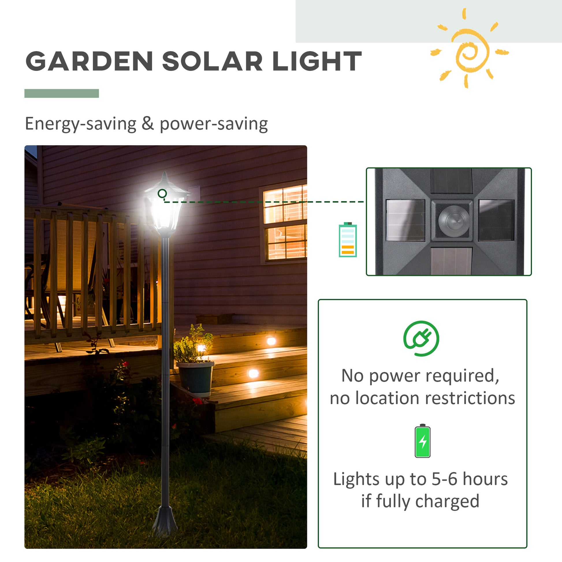 Single Solar Lamp Post Garden Solar-Powered LED Streetlight Style Outdoor Light Waterproof 5-6 Hours with Base for Lawn Pathway Walkway 47"H Solar Post Lamps   at Gallery Canada