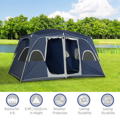 Camping Tent, Family Tent 4-8 Person 2 Room, with Large Mesh Windows, Easy Set Up for Backpacking Hiking Outdoor 13' x 9' x 7', Blue Camping Tents   at Gallery Canada