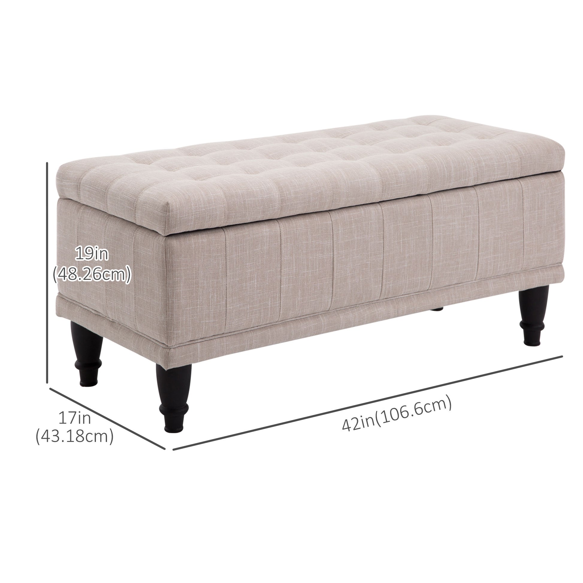 Storage Ottoman, Linen Fabric End of Bed Bench with Soft Close Lid, Button Tufted Storage Bench for Living Room, Entryway or Bedroom, Beige Storage Ottomans & Benches   at Gallery Canada