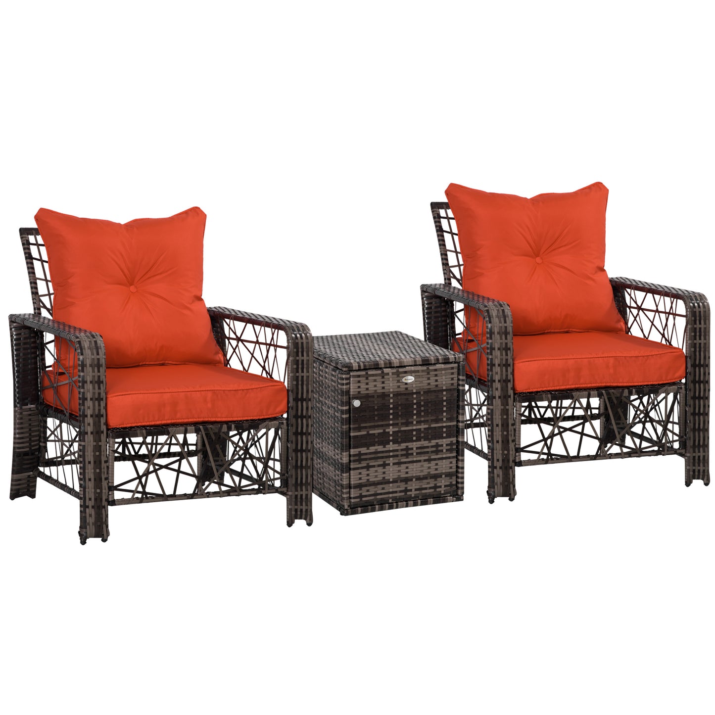 Deluxe 3-Piece Rattan Patio Furniture Set with Cushions & Storage, Red Bistro Sets Multi Colour  at Gallery Canada