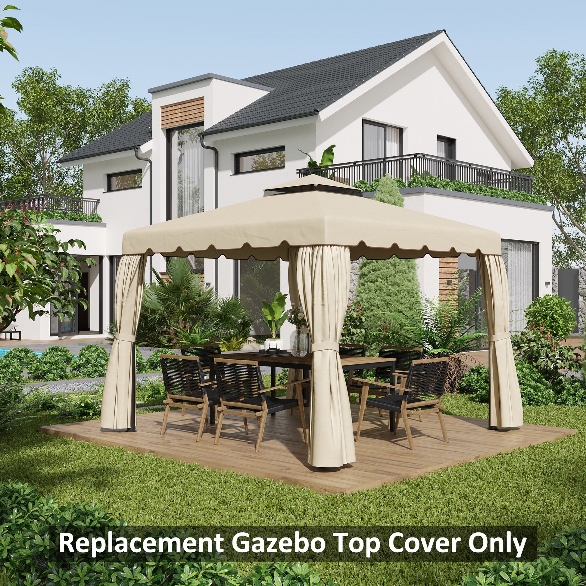 9.8' x 9.8' Gazebo Replacement Canopy, Gazebo Top Cover with Double Vented Roof for Garden Patio Outdoor (TOP ONLY), Beige Gazebo Canopy Replacement   at Gallery Canada