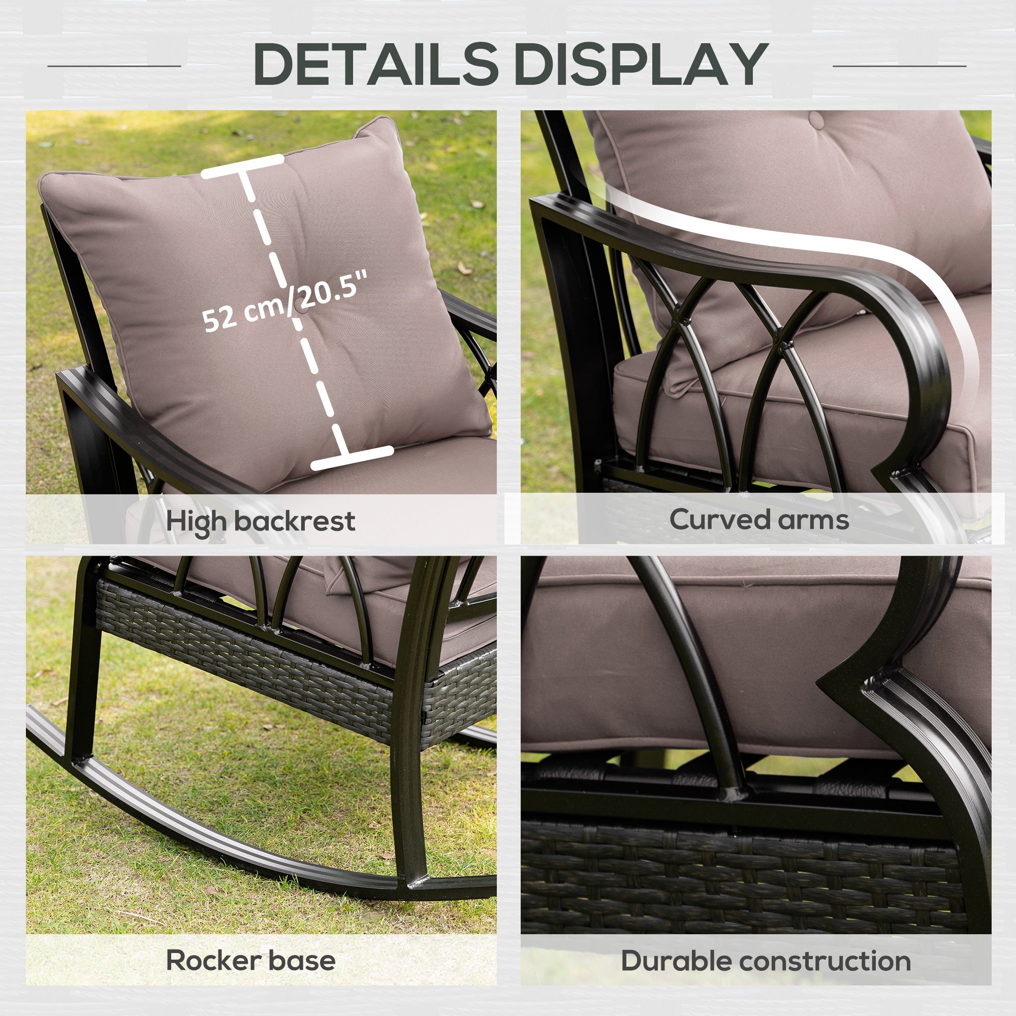 Outdoor Wicker Rocking Chair with Padded Cushions for Garden, Patio, and Backyard, Grey Patio Chairs   at Gallery Canada