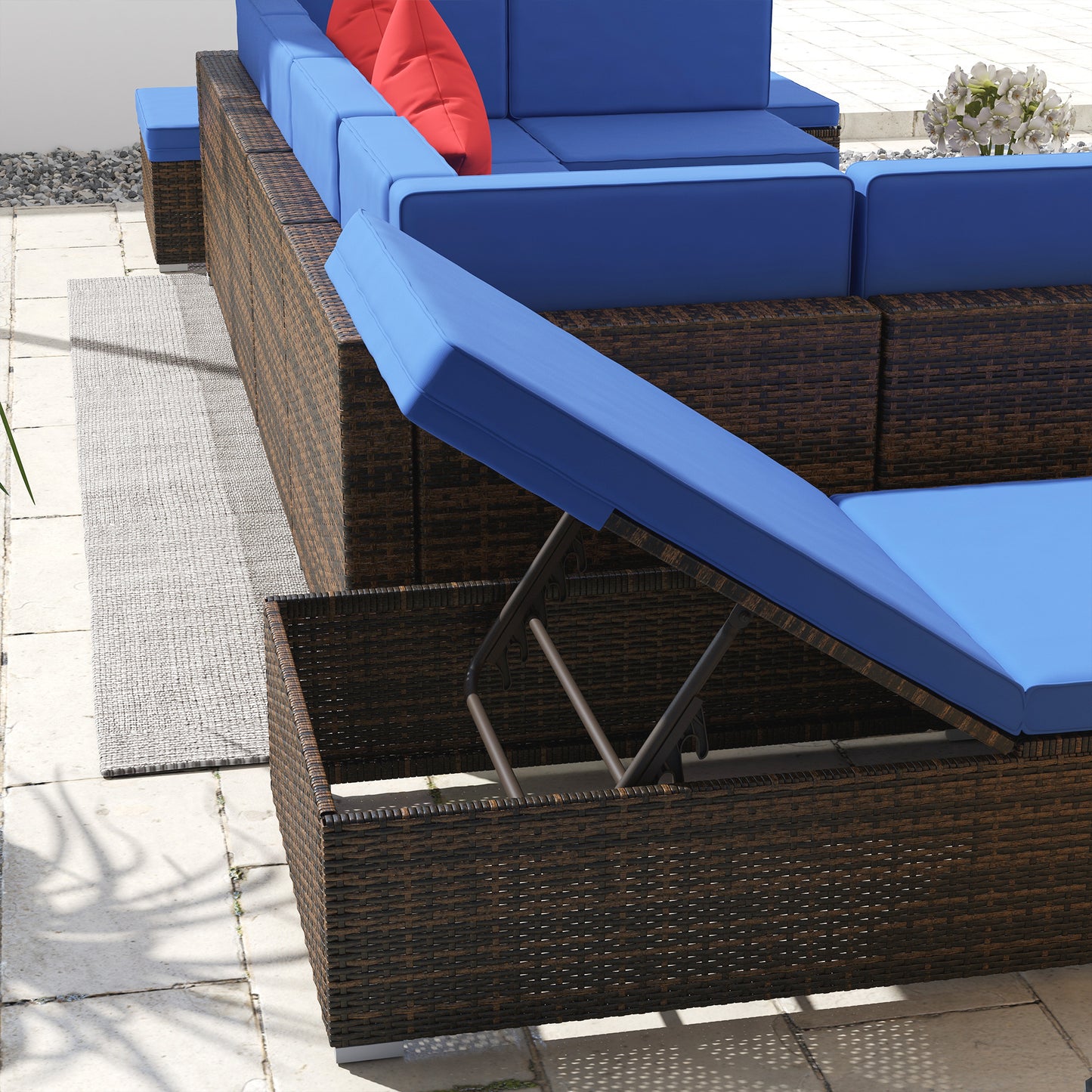 9 Pieces Wicker Patio Furniture Set with Cushion, Navy Blue Patio Furniture Sets   at Gallery Canada