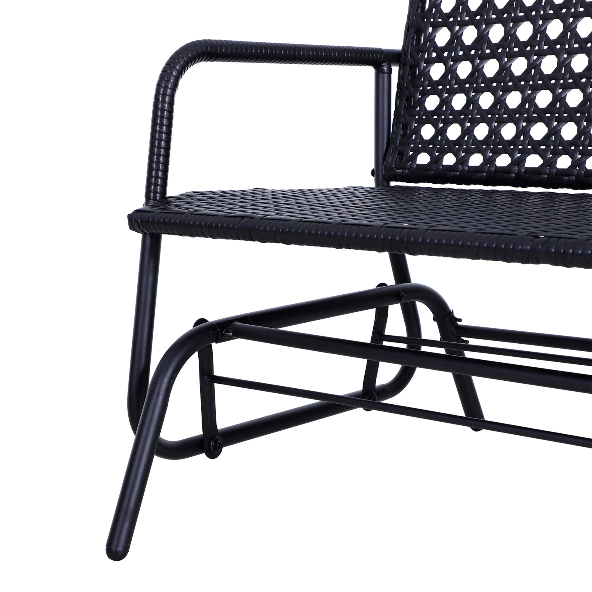 Outdoor Glider Patio Rattan Swing Garden Bench Wicker Rocking Chair Steel Frame, for Garden, Backyard, Porch, Balcony 47