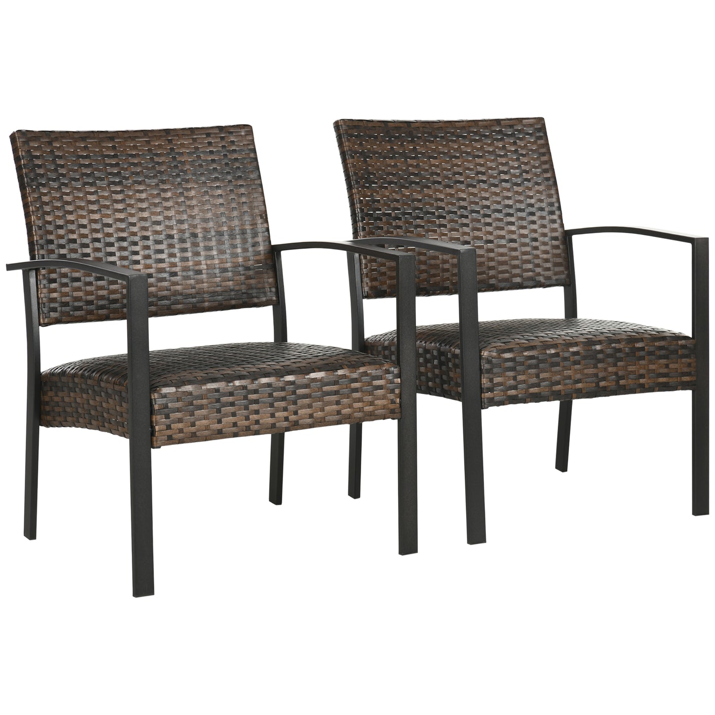 Set of 2 Rattan Wicker Armchairs with Quick Dry Foam Seat, Steel Frame, Brown Patio Furniture Sets Brown  at Gallery Canada