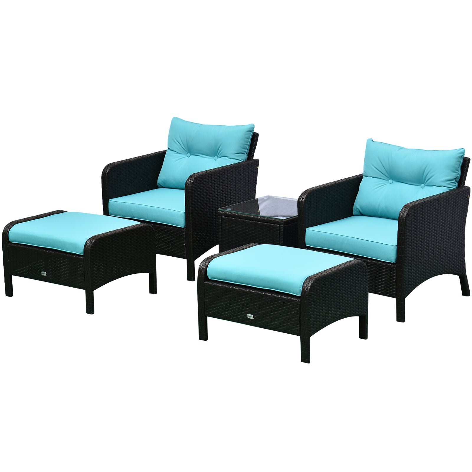 5-Piece Wicker Patio Sofa Set with Cushions, Armchairs, Footstools, Table, Light Blue Patio Furniture Sets Multi Colour  at Gallery Canada