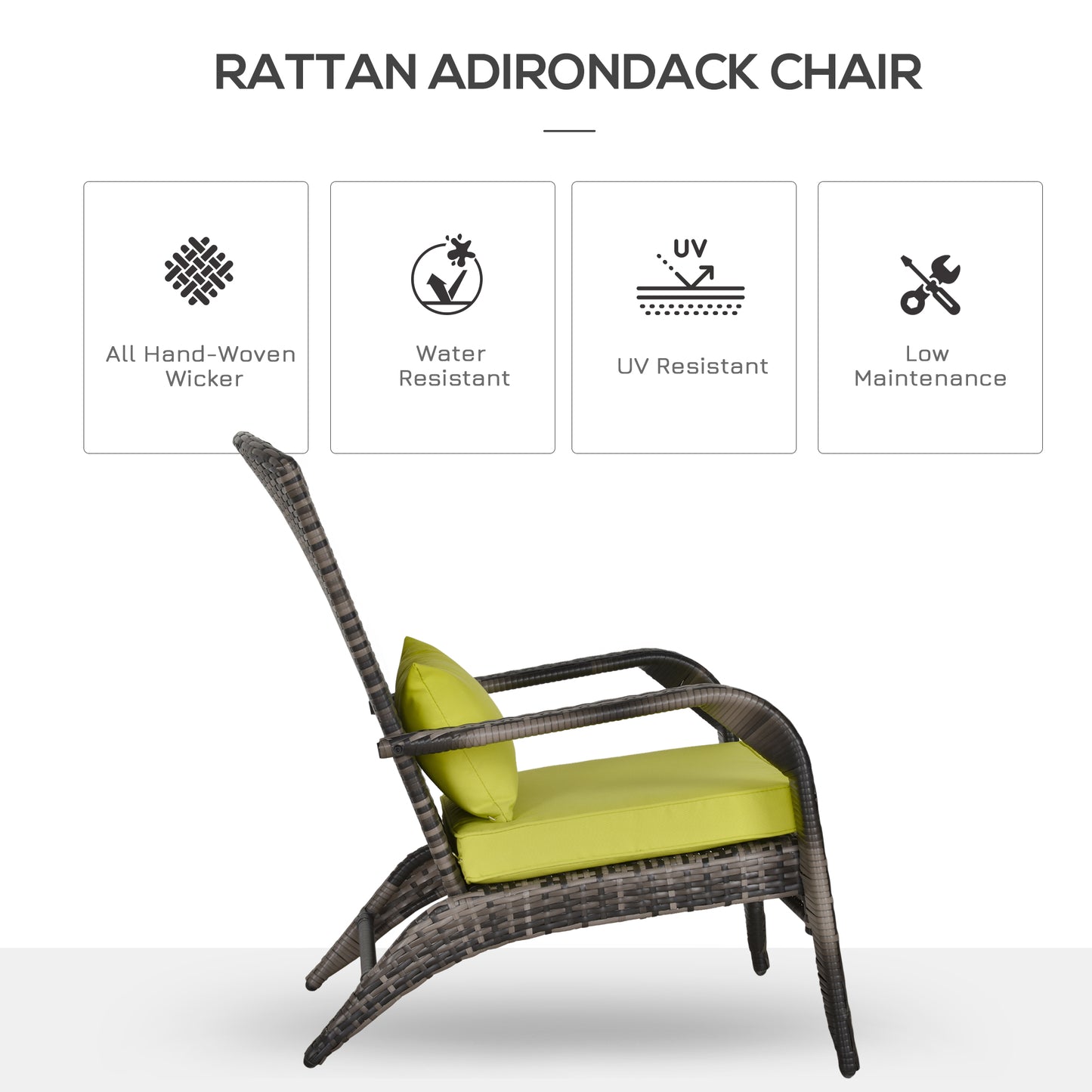 Wicker Adirondack Chair with Cushions, Tall Backrest, Armrests for Patio, Green Patio Chairs   at Gallery Canada