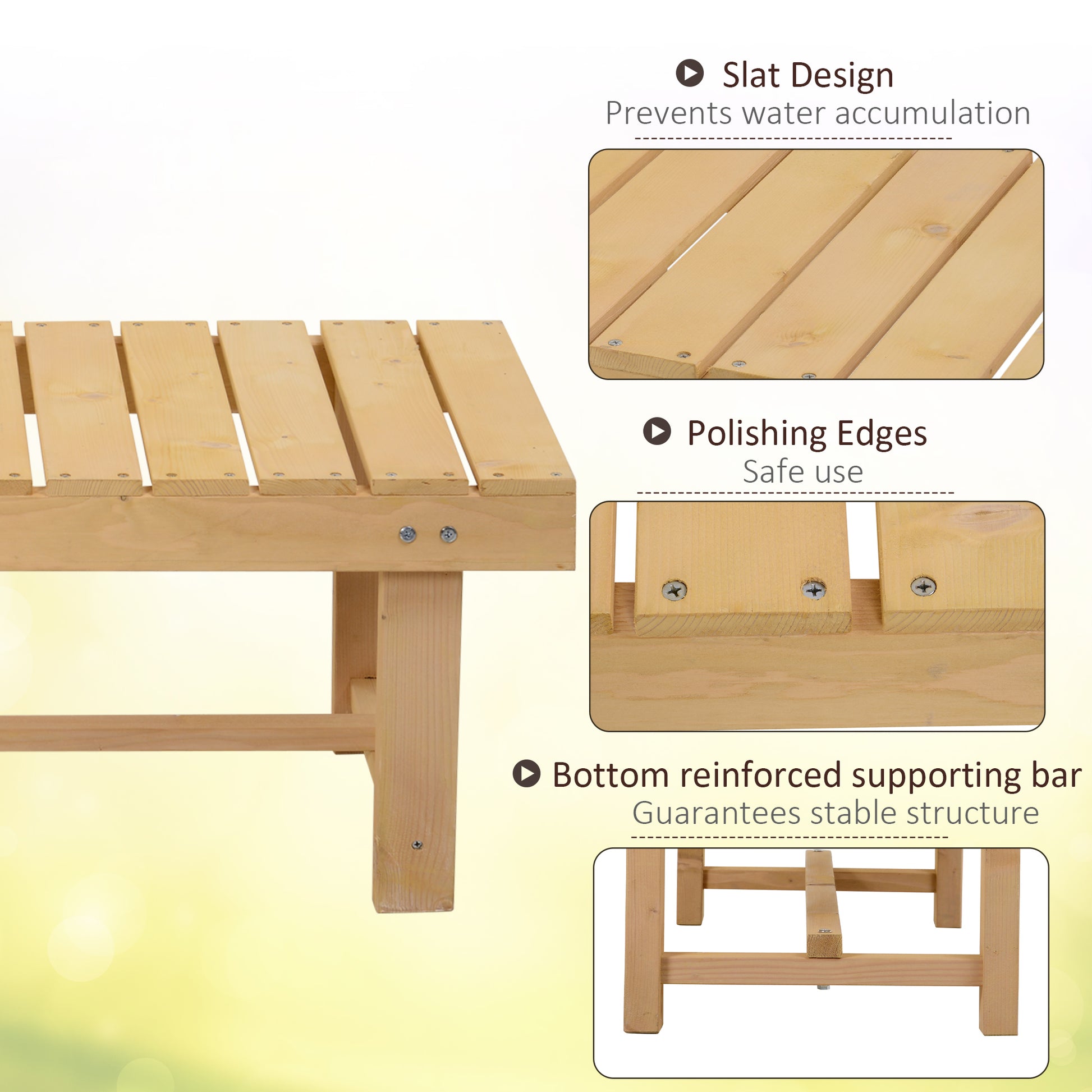 43.25" Outdoor Wood Garden Bench Backless Patio Fir Wood Loveseat Backyard Park Double Seat 2 Person Armless Chair Deck Furniture, Natural Outdoor Benches   at Gallery Canada