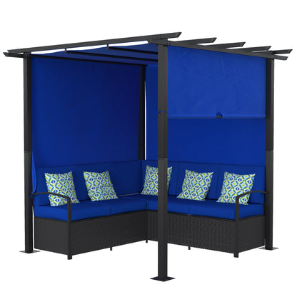 Wicker Patio Furniture, Outdoor PE Rattan Sofa Set with Retractable Canopy Pergola, Shade Shelter for Deck, Pool, Garden, Terrace, Blue Patio Furniture Sets Multi Colour  at Gallery Canada