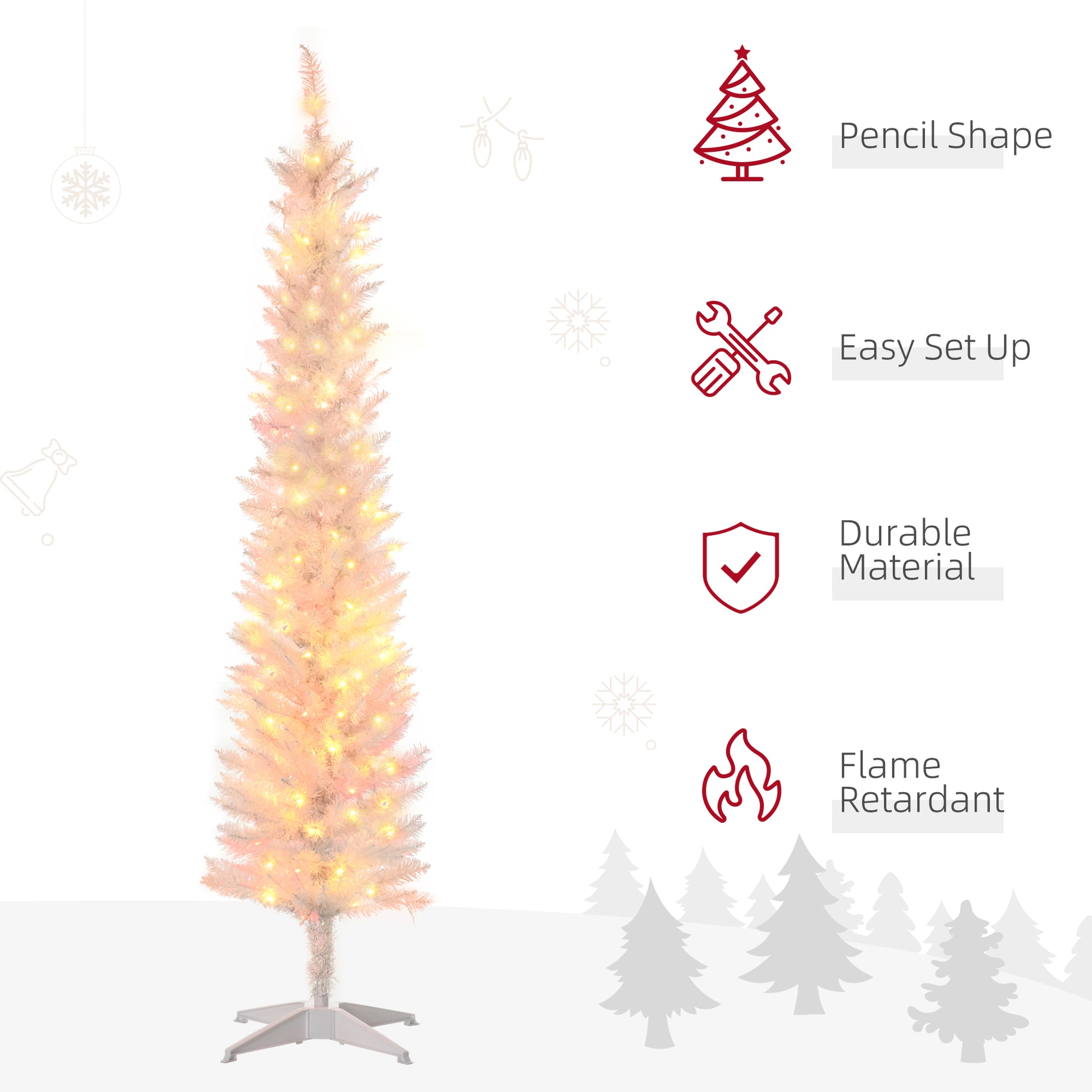 6' Prelit Christmas Trees, Pencil Artificial Christmas Tree with Colourful Surface Tips, Colourful LED Lights, White Pencil Christmas Trees   at Gallery Canada