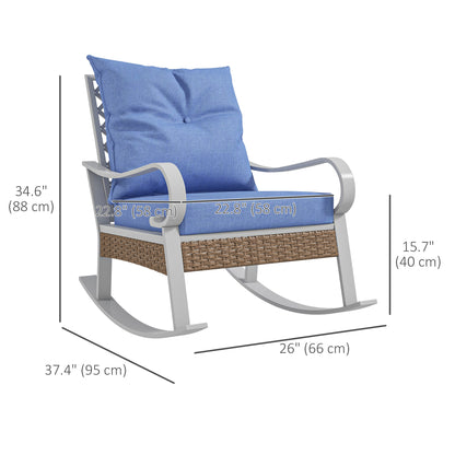 Outdoor Rocker, Porch Rocking Chair with Soft Cushion, Rattan Decoration for Garden, Patio, Balcony, Lawn, Light Blue Outdoor Rocking Chairs   at Gallery Canada