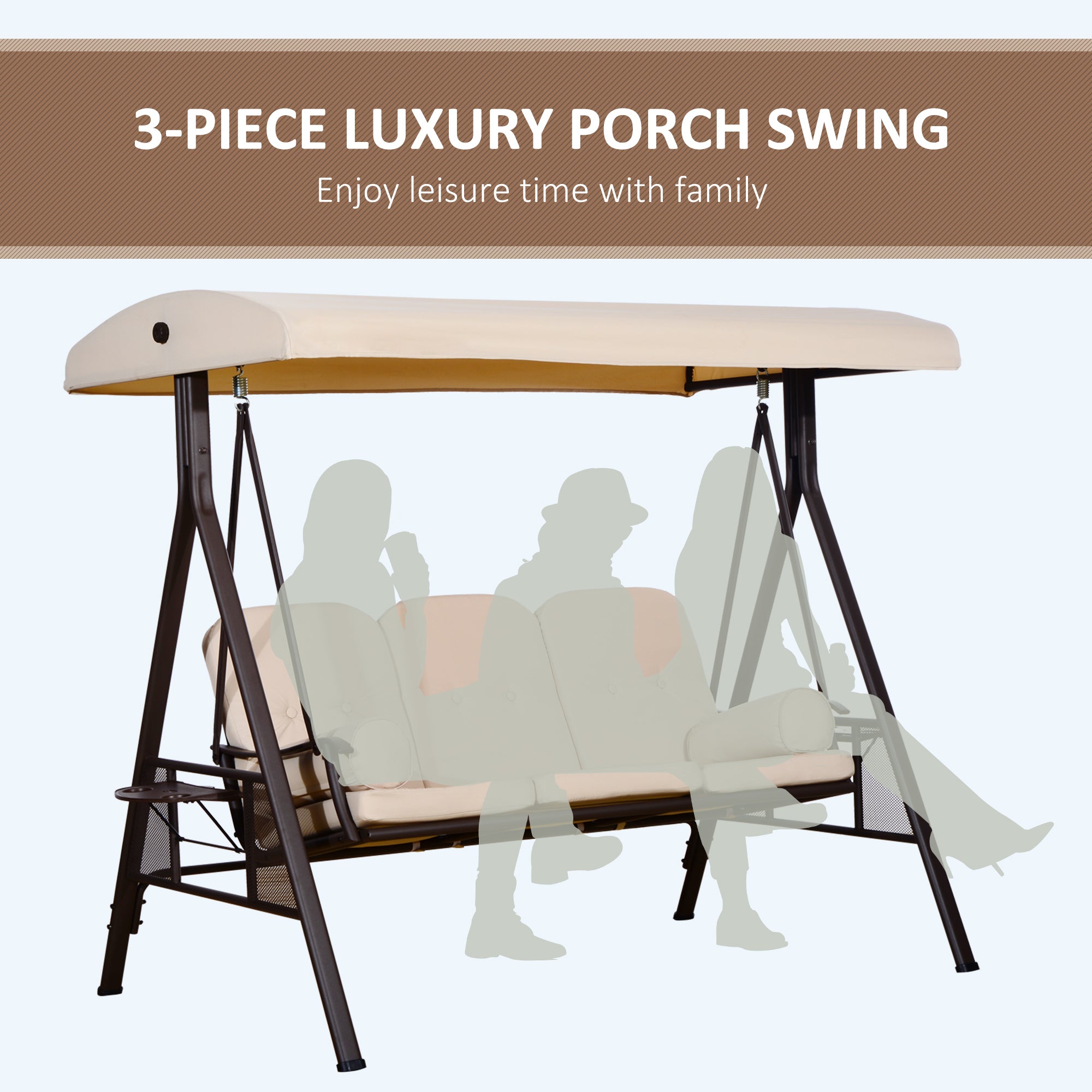 3 Seater Heavy Duty Swing Chair Outdoor Lounge Hammock Cushioned Seat W/ Tilt Canopy Porch Swings with Canopy   at Gallery Canada