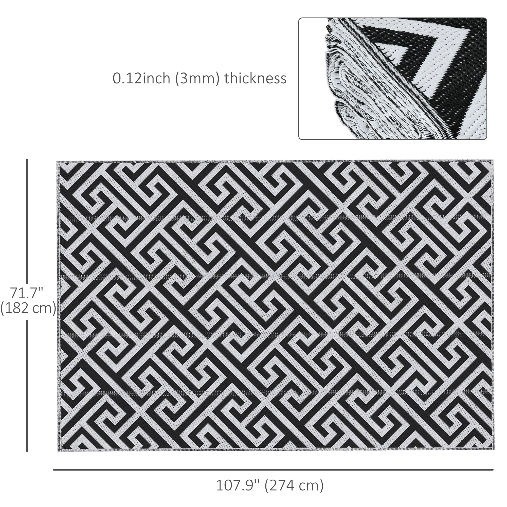 Reversible Outdoor RV Rug, Patio Floor Mat, 6' x 9' Plastic Straw Rug for Backyard, Deck, Beach, Camping, Black &; White Outdoor Reversible Rugs   at Gallery Canada