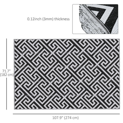 Reversible Outdoor RV Rug, Patio Floor Mat, 6' x 9' Plastic Straw Rug for Backyard, Deck, Beach, Camping, Black &; White Outdoor Reversible Rugs   at Gallery Canada