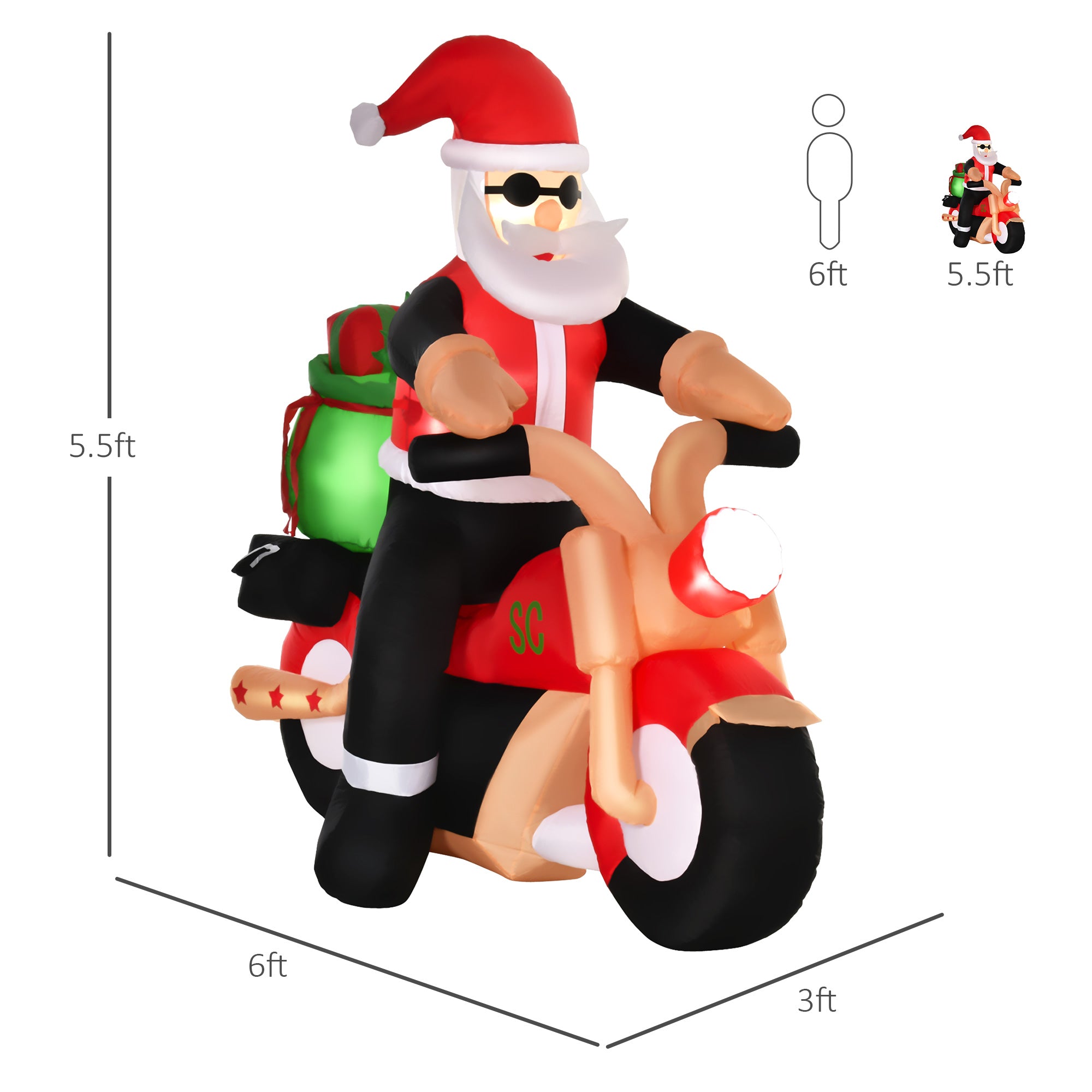 5.5' H Christmas Holiday Yard Inflatable Outdoor, Light Up LED Decoration, Santa Claus Riding a Motorcycle Christmas Inflatables   at Gallery Canada