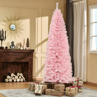 7FT Artificial Christmas Tree Holiday Xmas Holiday Pencil Tree Decoration with Automatic Open for Home Party, Pink Pencil Christmas Trees   at Gallery Canada