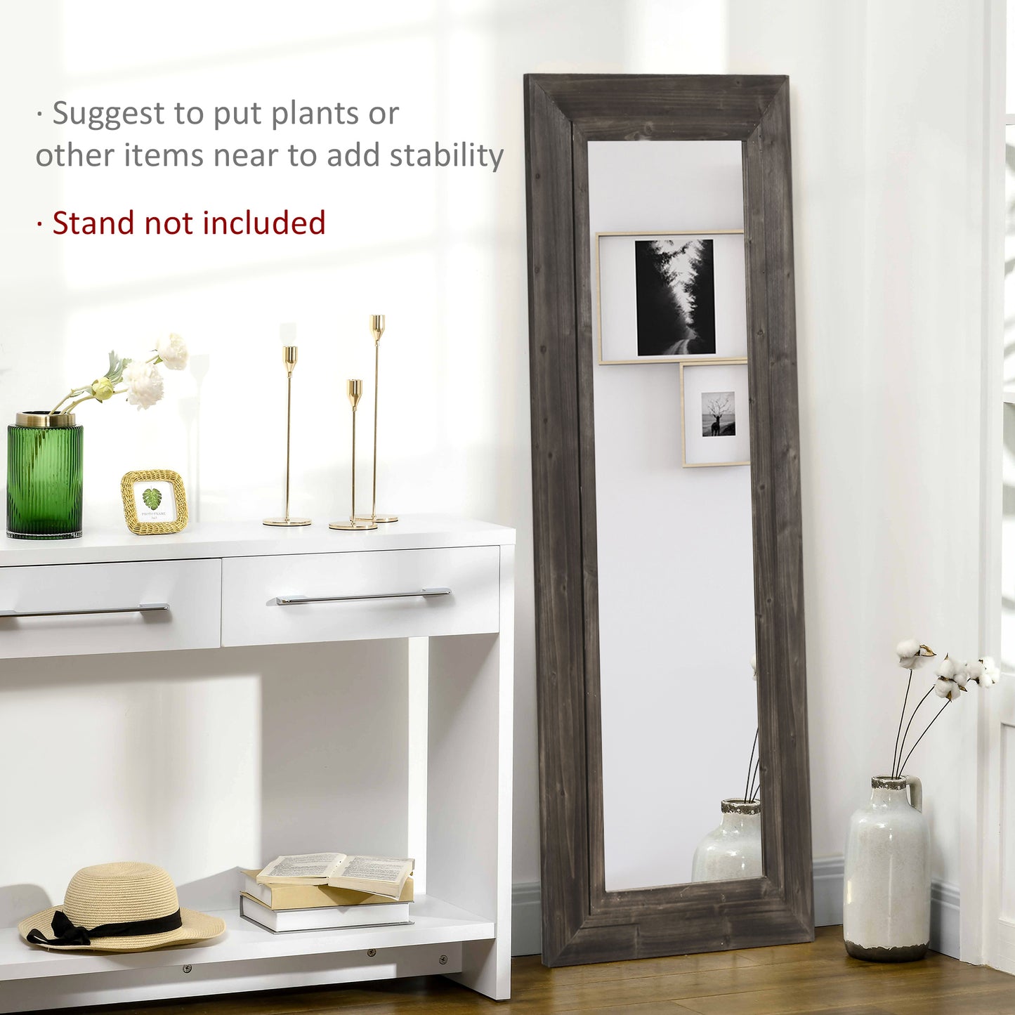 59" x 23.5" Farmhouse Full Length Mirror, Wall Mount and Leaner Floor Mirror, Vertical and Horizontal for Bedroom, Dark Brown Wall Mirrors   at Gallery Canada