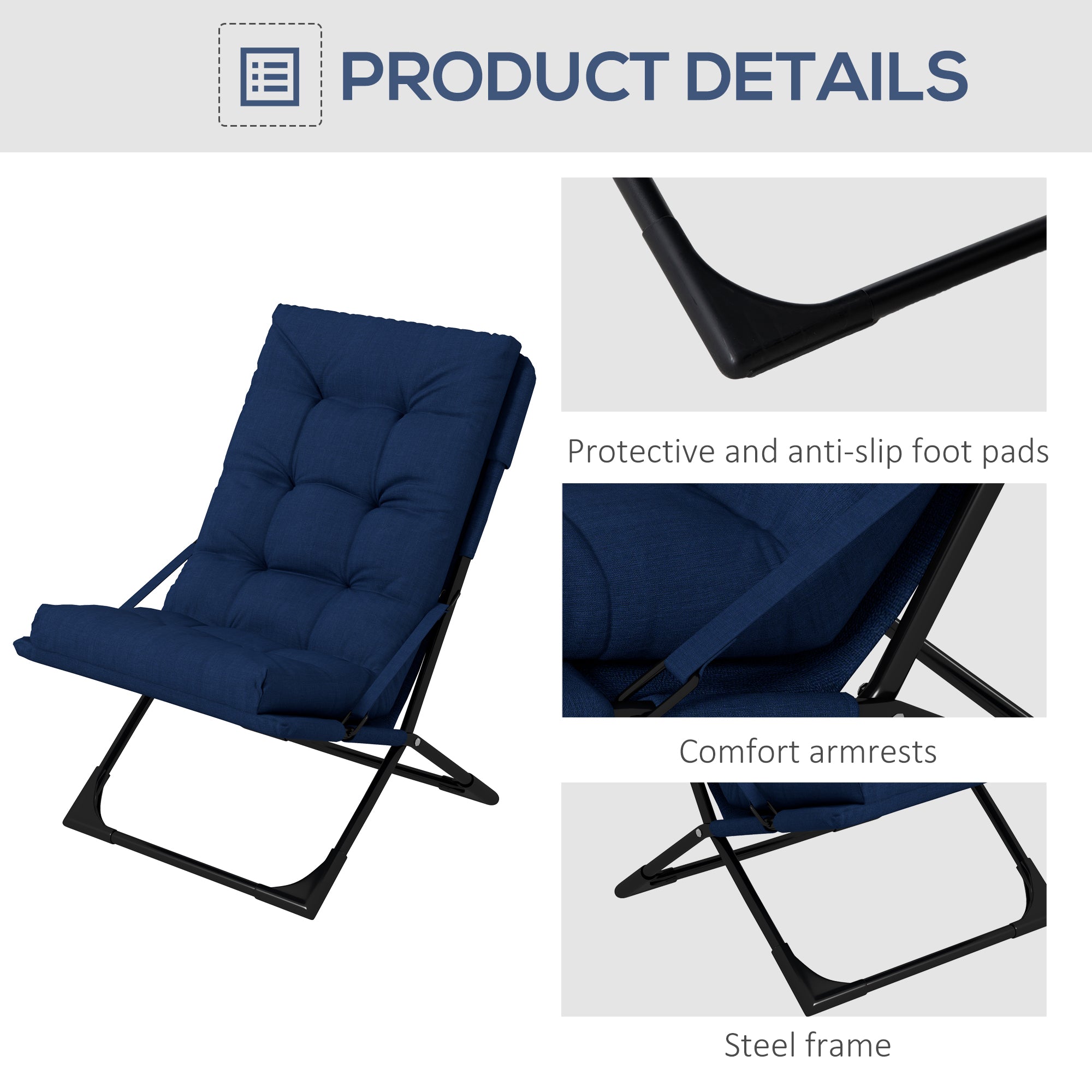 Outdoor Folding Lawn Chair, Foldable Chair with Cushion, Armrest and Steel Frame for Poolside, Deck, Backyard Patio Chairs   at Gallery Canada