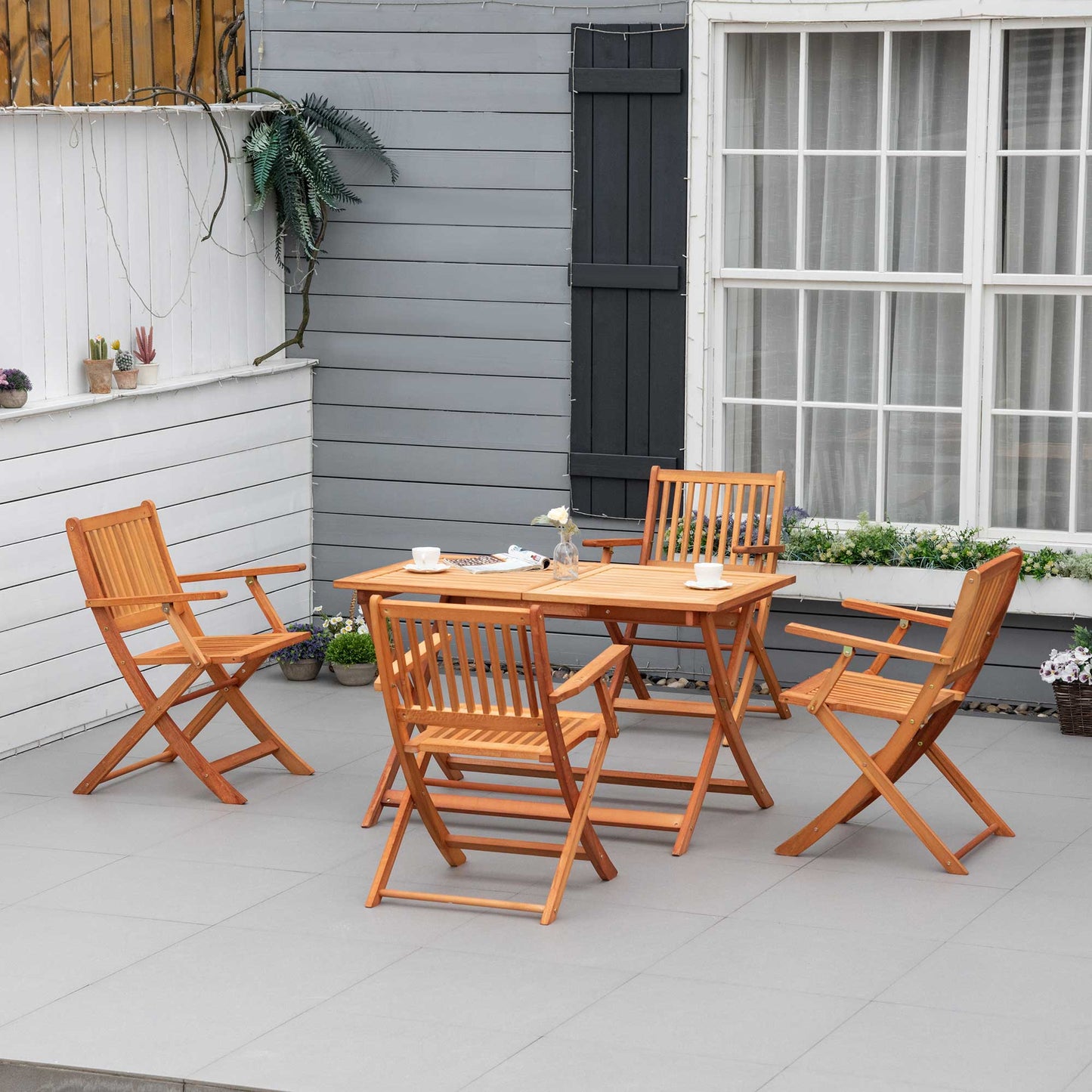 5-Piece Wood Patio Dining Set for 4, Dining Table and Chairs Set, Folding Outdoor Patio Furniture for Patio, Backyard and Garden, Golden-Brown Outdoor Dining Sets   at Gallery Canada