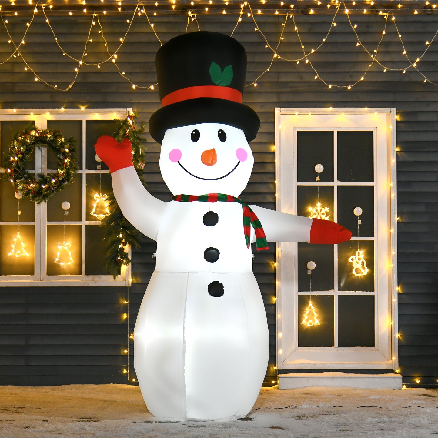 8 Ft Tall Outdoor Lighted Airblown Inflatable Christmas Lawn Decoration - Waving Snowman Christmas Inflatables   at Gallery Canada