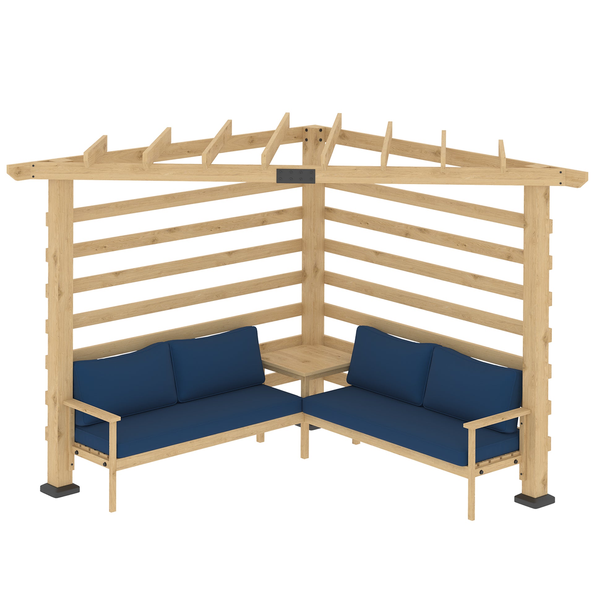 9' x 9' Corner Pergola with Conversation Set and Cushions, Fir Wood Outdoor Pergola with End Table, Natural and Blue Pergolas Multi Colour  at Gallery Canada