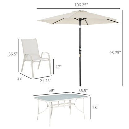 Aluminum Patio Dining Set with 6 Sling Chairs & Glass Table, Cream White Bistro Sets   at Gallery Canada