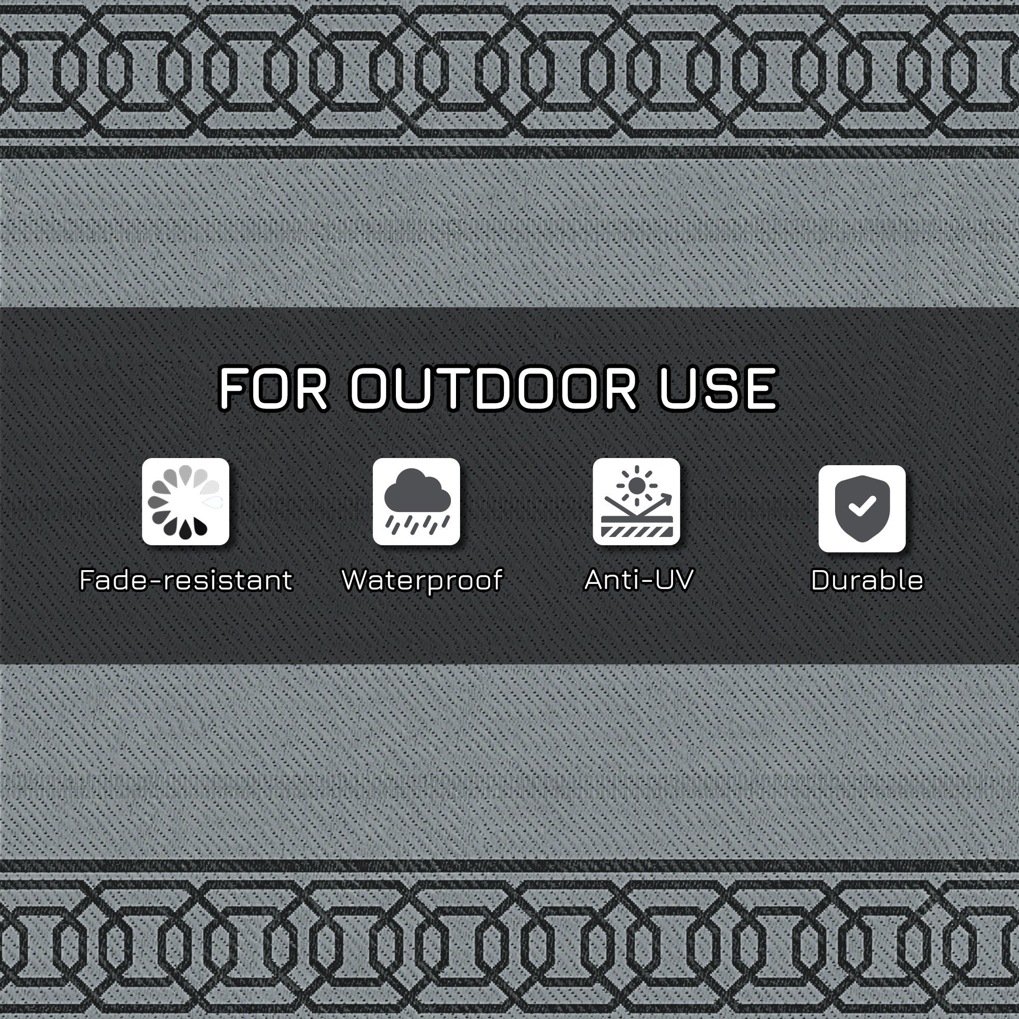 Reversible Waterproof Outdoor Rug with Carrying Bag, 9' x 12', Black and Grey Outdoor Reversible Rugs   at Gallery Canada