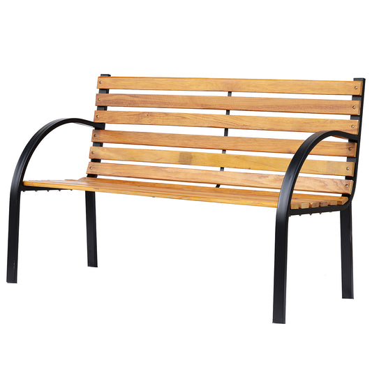 48"L Garden Bench Outdoor Patio 2-Person Wooden Seat Chair Park Loveseat Yard Furniture w/ Steel Frame - Gallery Canada