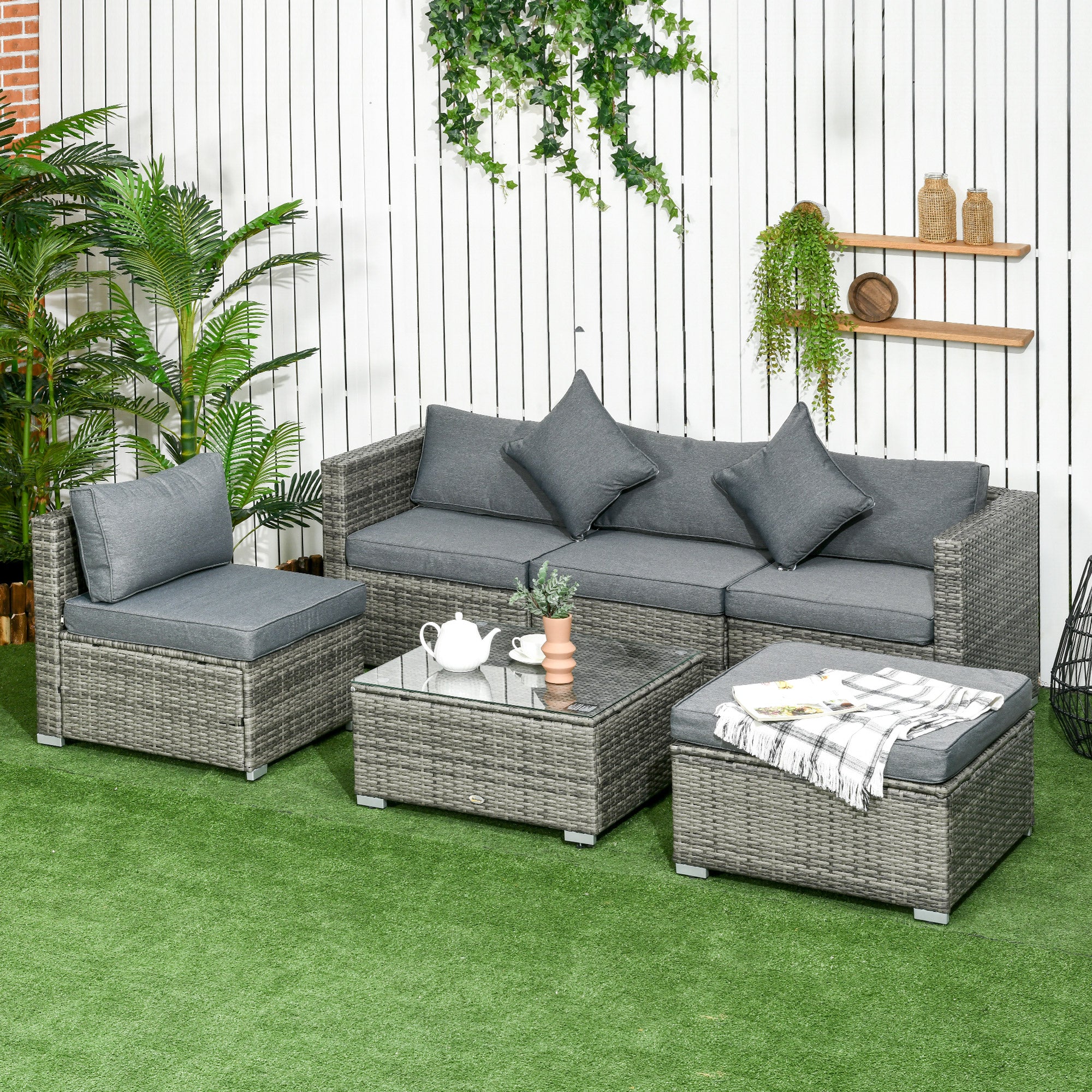 6-Piece Outdoor Rattan Wicker Patio Sofa Set with Cushions and Glass Table, Grey Patio Furniture Sets   at Gallery Canada