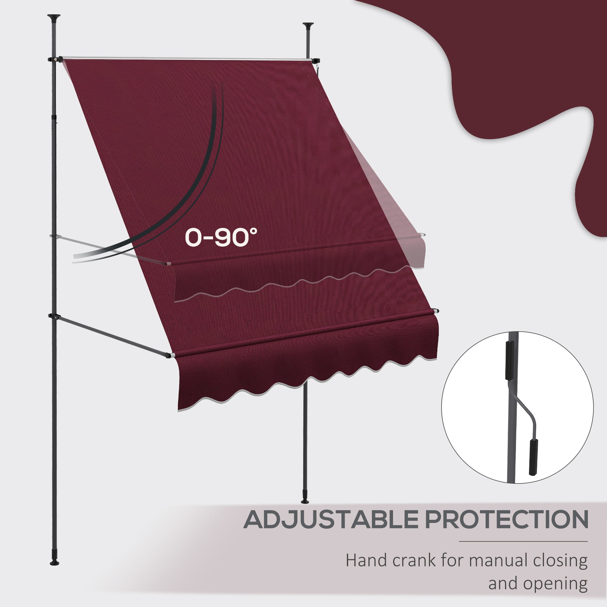 6.5' x 4' Manual Retractable Awning, Non-Screw Freestanding Patio Awning, UV Resistant, for Window or Door, Wine Red Patio Awnings   at Gallery Canada