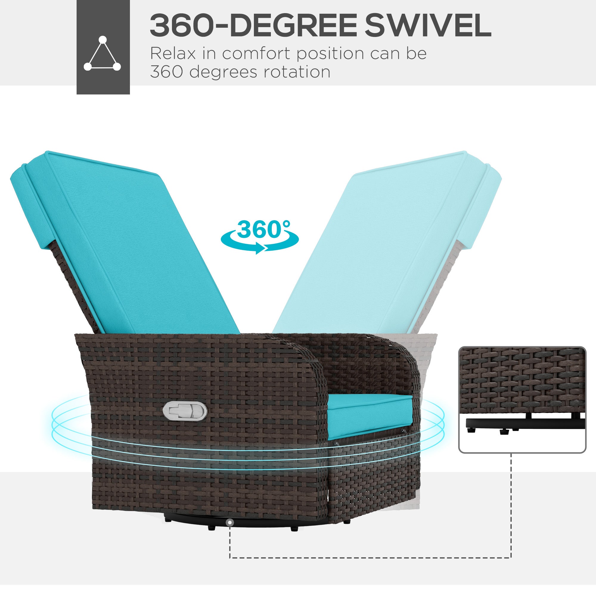 Wicker Swivel Chair w/ Cushion, Patio Recliner Chair, Turquoise Patio Chairs   at Gallery Canada