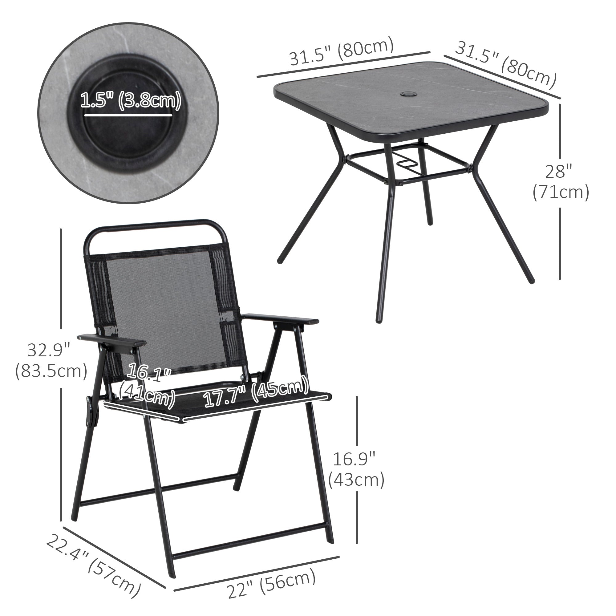 Foldable 5-Piece Outdoor Dining Set with Armchairs & Umbrella Hole, Black Bistro Sets   at Gallery Canada