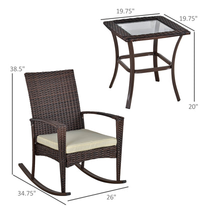 3 Pieces Patio Wicker Rocking Chair Set, Outdoor PE Rattan Bistro Set Conversation Rocker Set with 2 Chairs 1 Coffee Table for Backyard, Deck, Poolside, Cream White - Gallery Canada