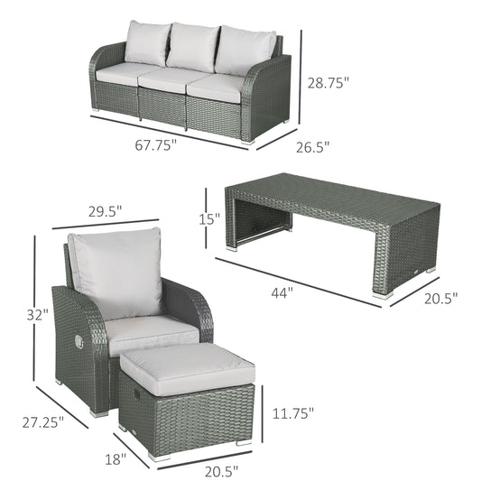 6 Pieces Patio Furniture Set, Outdoor rattan Sectional Furniture with recliner, for Lawn Garden Backyard - Gallery Canada