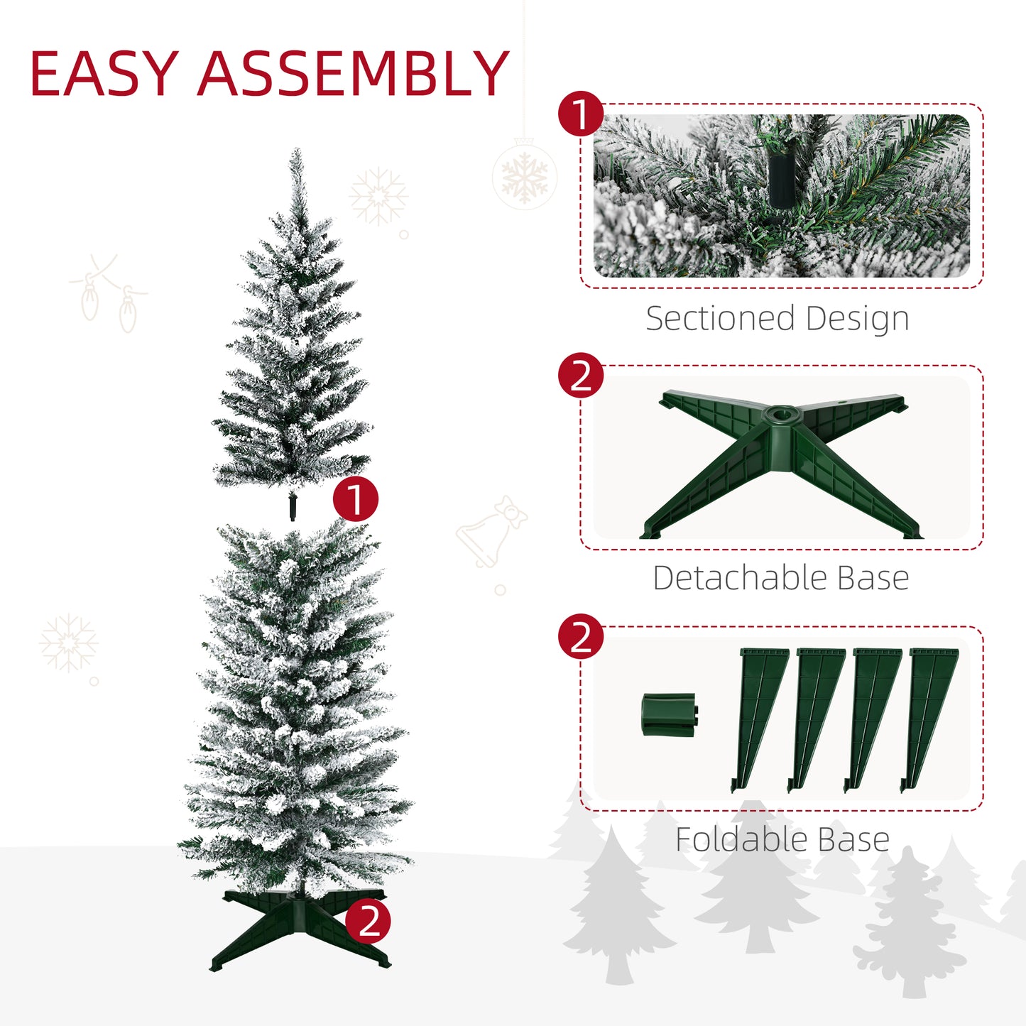 5ft Tall Pencil Artificial Christmas Tree, Holiday Décor with Snow Flocked Branches, Green Artificial Christmas Trees   at Gallery Canada