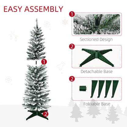 5ft Tall Pencil Artificial Christmas Tree, Holiday Décor with Snow Flocked Branches, Green Artificial Christmas Trees   at Gallery Canada