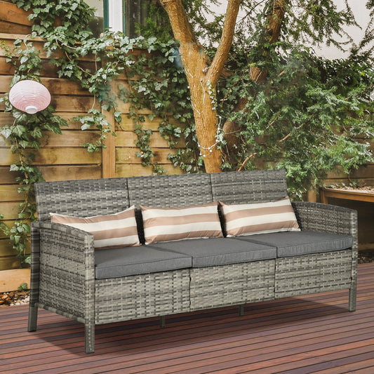 3-Seater Wicker Sofa, PE Rattan Outdoor Couch Conversation Furniture with Removable Cushions for Patio, Garden, Grey - Gallery Canada